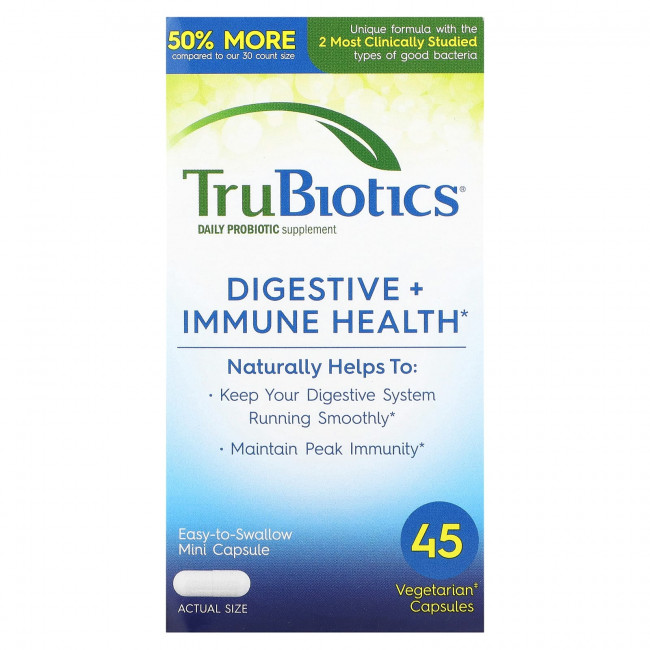 TruBiotics, Здоровье пищеварительной системы и иммунитета, 45 вегетарианских капсул TruBiotics, Здоровье пищеварительной системы и иммунитета, 45 вегетарианских капсул