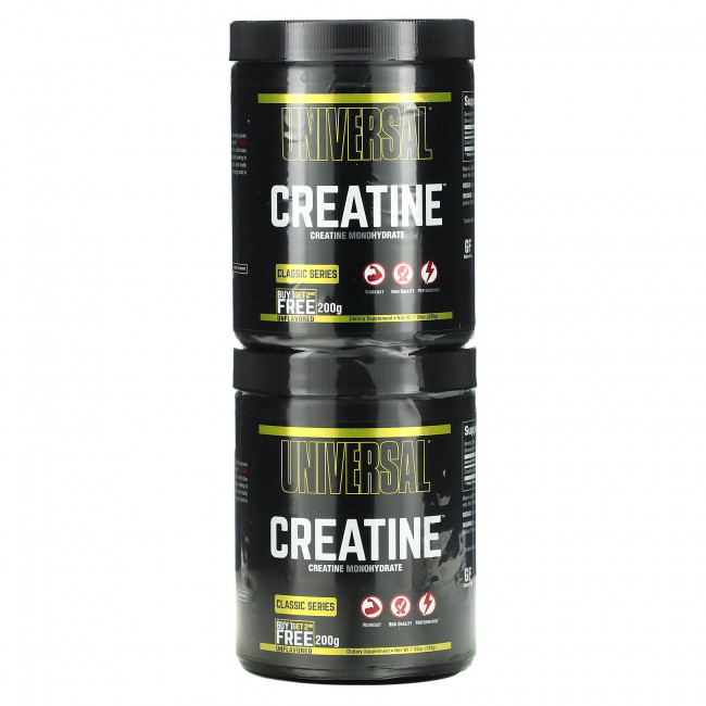 Universal Nutrition, креатин, нейтральный вкус, 2 банки, 200 г (7,05 унции) каждая