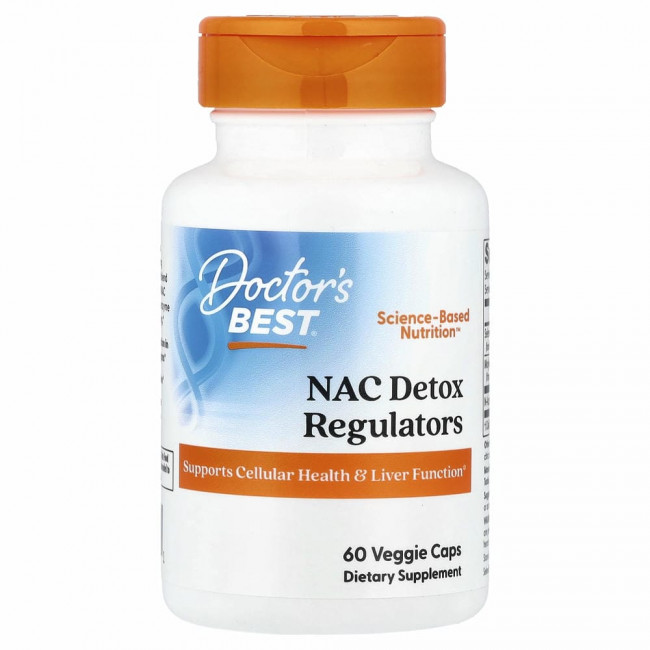 Doctor's Best, N-ацетилцистеин (NAC) для регуляции процесса детоксикации, 60 вегетарианских капсул