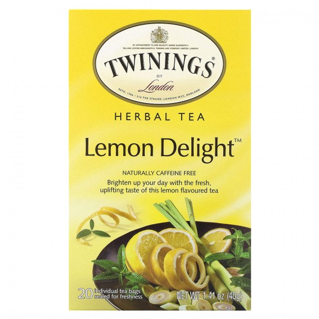 Twinings, Травяной чай, лимонное наслаждение, без кофеина, 20 отдельных чайных пакетиков, 1,41 унц. (40 г) Twinings, Травяной чай, лимонное наслаждение, без кофеина, 20 отдельных чайных пакетиков, 1,41 унц. (40 г)