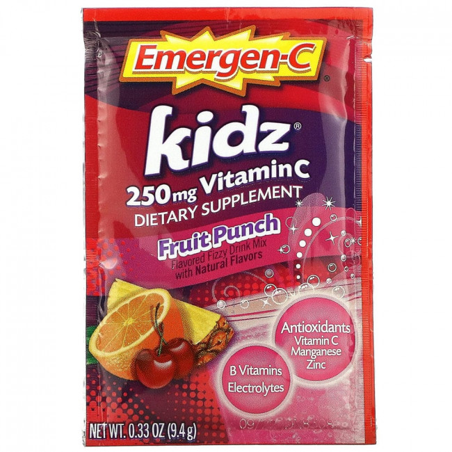 Emergen-C, Kidz, смесь для газированных напитков со вкусом витамина C, фруктовый пунш, 250 мг, 30 пакетиков по 9,4 г (0,33 унции) Emergen-C, Kidz, смесь для газированных напитков со вкусом витамина C, фруктовый пунш, 250 мг, 30 пакетиков по 9,4 г (0,33 унции)