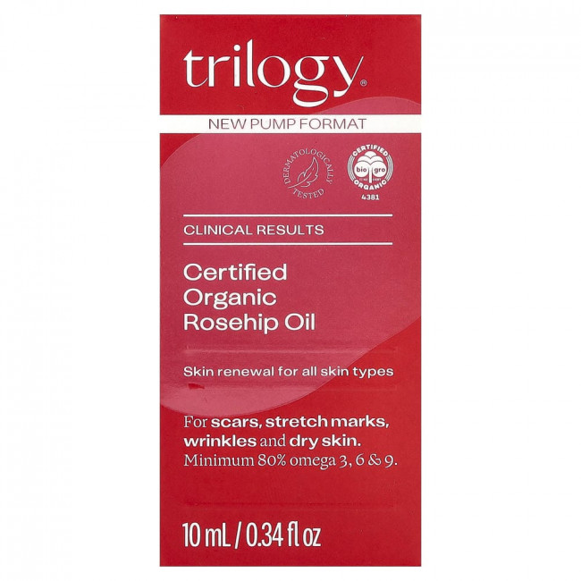 Trilogy, сертифицированное органическое масло шиповника, для всех типов кожи, 10 мл (0,34 жидких унции) Trilogy, сертифицированное органическое масло шиповника, для всех типов кожи, 10 мл (0,34 жидких унции)