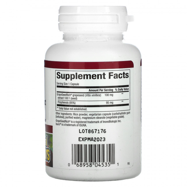 Natural Factors, экстракт косточек винограда, 100 мг, 60 растительных капсул