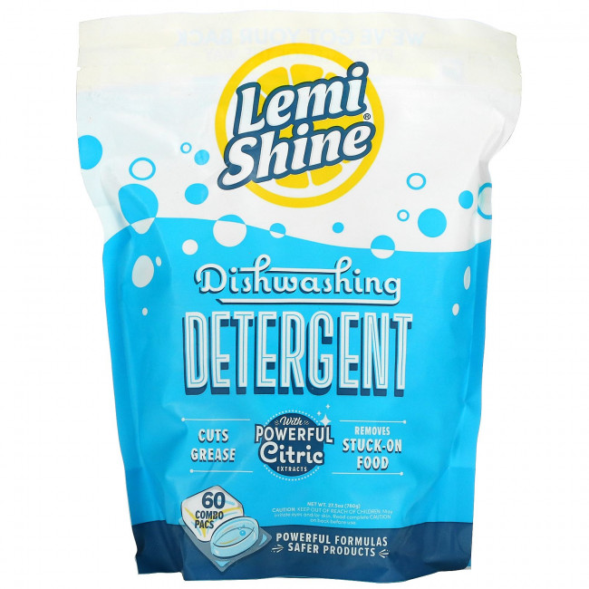Lemi Shine, Средство для мытья посуды, 60 комбинированных пакетиков, 780 г (27,5 унции) Lemi Shine, Средство для мытья посуды, 60 комбинированных пакетиков, 780 г (27,5 унции)