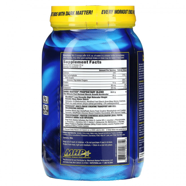 MHP, DARK MATTER, ускоритель роста мышц после тренировки, голубая малина, 1560 г (3,44 фунта) MHP, DARK MATTER, ускоритель роста мышц после тренировки, голубая малина, 1560 г (3,44 фунта)