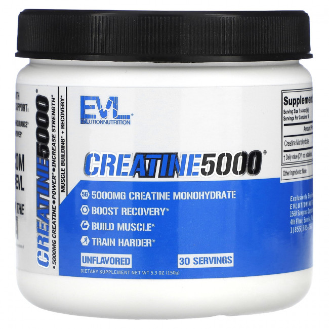 EVLution Nutrition, Креатин 5000, без добавок, 150 г (5,3 унции) EVLution Nutrition, Креатин 5000, без добавок, 150 г (5,3 унции)