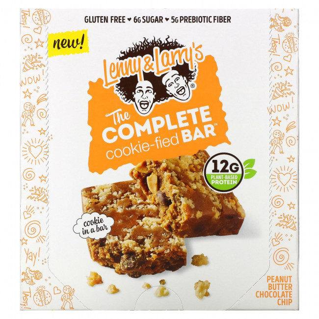 Lenny & Larry's, The Complete Cookie-fied Bar, арахисовая паста и шоколадная крошка, 9 батончиков, 45 г (1,59 унции) Lenny & Larry's, The Complete Cookie-fied Bar, арахисовая паста и шоколадная крошка, 9 батончиков, 45 г (1,59 унции)