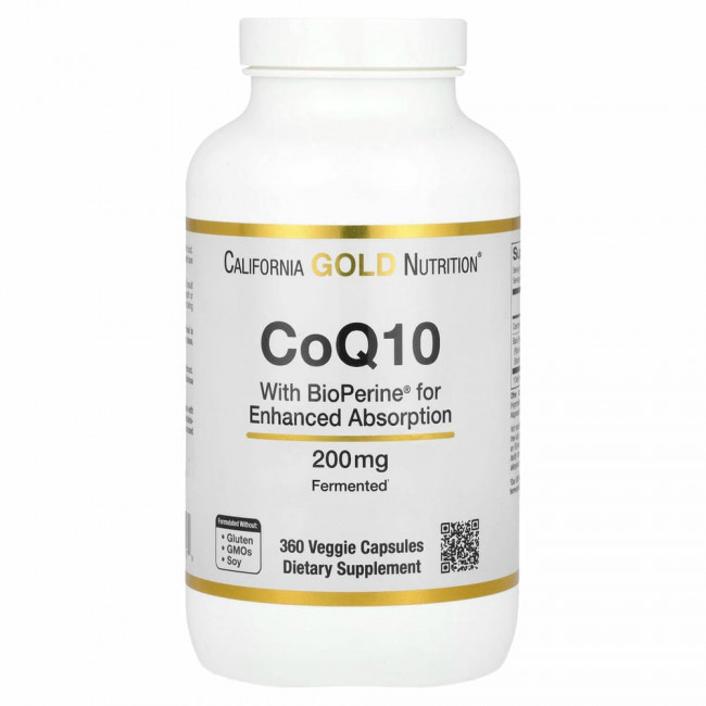 California Gold Nutrition, коэнзим Q10 USP с экстрактом BioPerine, 200 мг, 360 вегетарианских капсул California Gold Nutrition, коэнзим Q10 USP с экстрактом BioPerine, 200 мг, 360 вегетарианских капсул