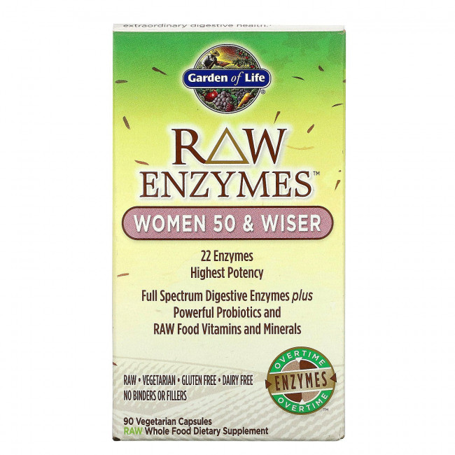 Garden of Life, RAW Enzymes, ферменты для женщин от50 лет, 90 вегетарианских капсул Garden of Life, RAW Enzymes, ферменты для женщин от50 лет, 90 вегетарианских капсул