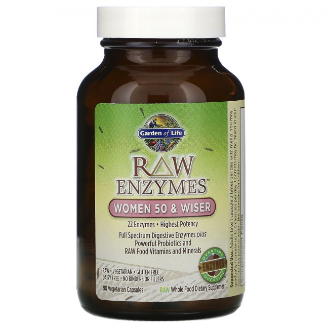 Garden of Life, RAW Enzymes, ферменты для женщин от50 лет, 90 вегетарианских капсул Garden of Life, RAW Enzymes, ферменты для женщин от50 лет, 90 вегетарианских капсул