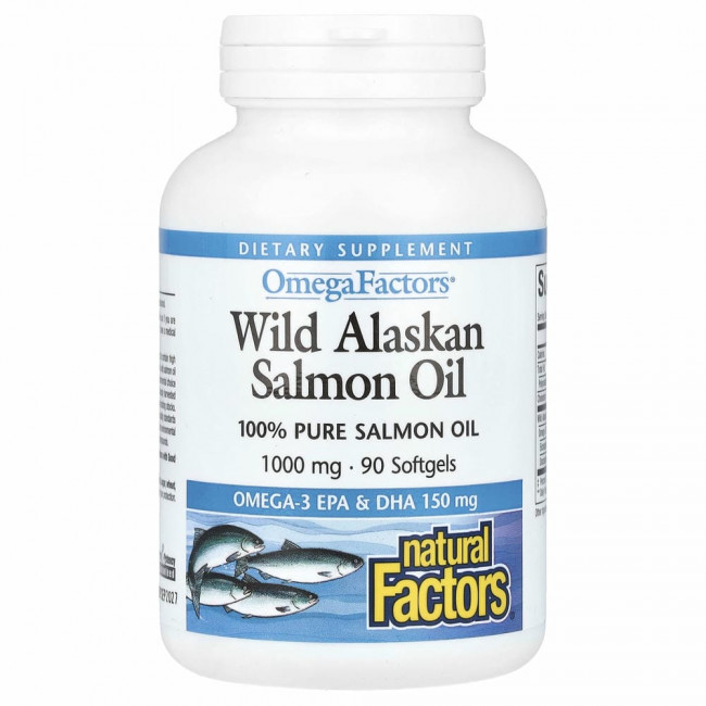 Natural Factors, жир дикого аляскинского лосося, 1000 мг, 90 капсул