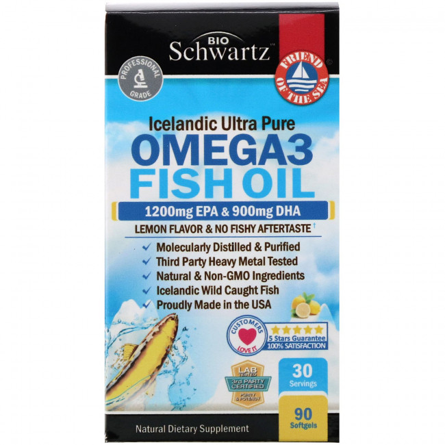 BioSchwartz, рыбий жир с омега-3, лимонный вкус, 90 капсул BioSchwartz, рыбий жир с омега-3, лимонный вкус, 90 капсул