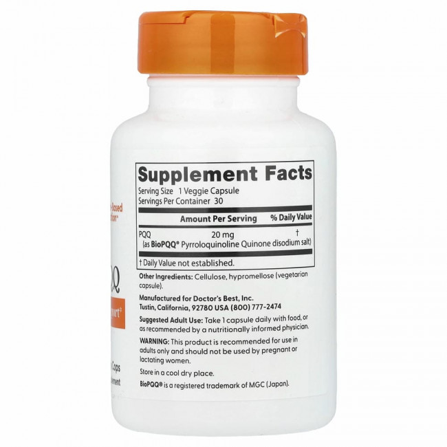 Doctor's Best, PQQ с BioPQQ, 20 мг, 30 вегетарианских капсул