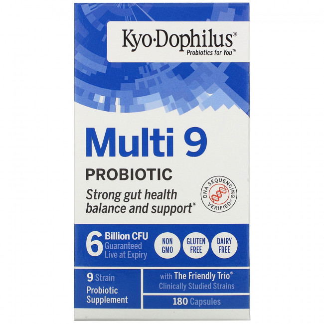 Kyolic, Kyo-Dophilus, Multi 9, пробиотик, 6 миллиардов КОЕ, 180 капсул Kyolic, Kyo-Dophilus, Multi 9, пробиотик, 6 миллиардов КОЕ, 180 капсул