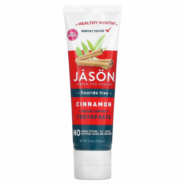 Jason Natural, Healthy Mouth, зубная паста, предупреждающая появление зубного камня, без фторида, с корицей, 119 г (4,2 унции) Jason Natural, Healthy Mouth, зубная паста, предупреждающая появление зубного камня, без фторида, с корицей, 119 г (4,2 унции)