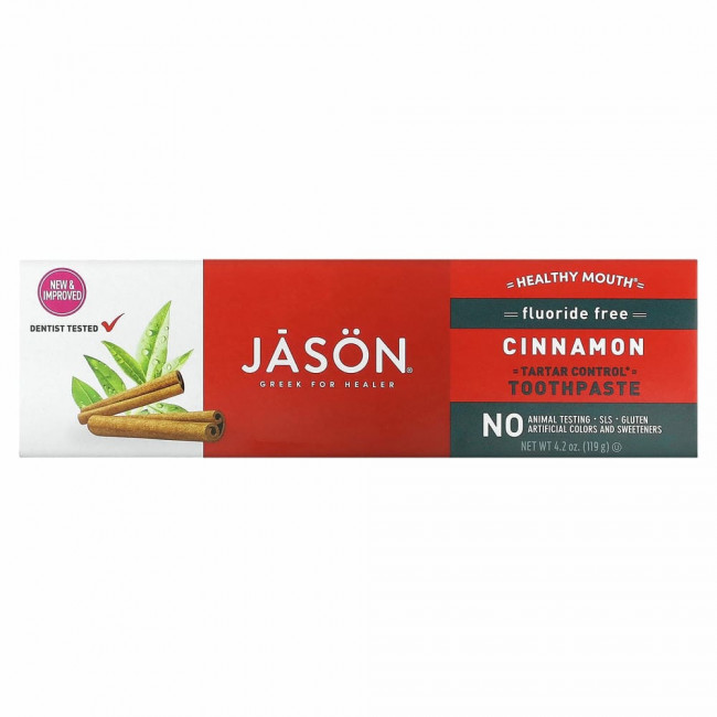 Jason Natural, Healthy Mouth, зубная паста, предупреждающая появление зубного камня, без фторида, с корицей, 119 г (4,2 унции) Jason Natural, Healthy Mouth, зубная паста, предупреждающая появление зубного камня, без фторида, с корицей, 119 г (4,2 унции)