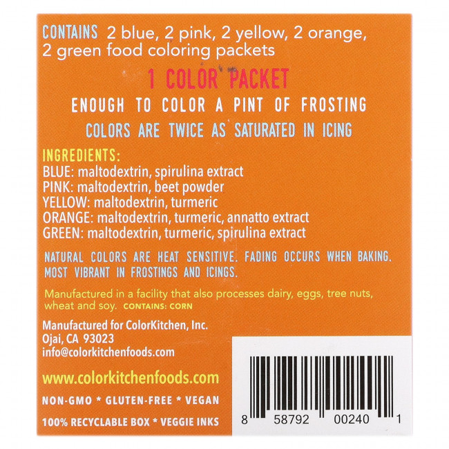 ColorKitchen, Пищевые красители от природы, многоцветные, 10 пакетиков по 2,5 г (0,088 унции) ColorKitchen, Пищевые красители от природы, многоцветные, 10 пакетиков по 2,5 г (0,088 унции)