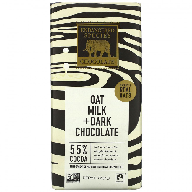 Endangered Species Chocolate, Овсяное молоко + темный шоколад, 55% какао, 85 г (3 унции) Endangered Species Chocolate, Овсяное молоко + темный шоколад, 55% какао, 85 г (3 унции)