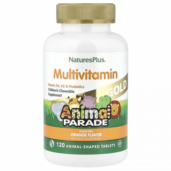 NaturesPlus, Источник жизни, Золотое шествие животных, Жевательный комплекс мультивитаминов и минералов для детей с натуральным вкусом апельсина, 120 животных NaturesPlus, Источник жизни, Золотое шествие животных, Жевательный комплекс мультивитаминов и минералов для детей с натуральным вкусом апельсина, 120 животных