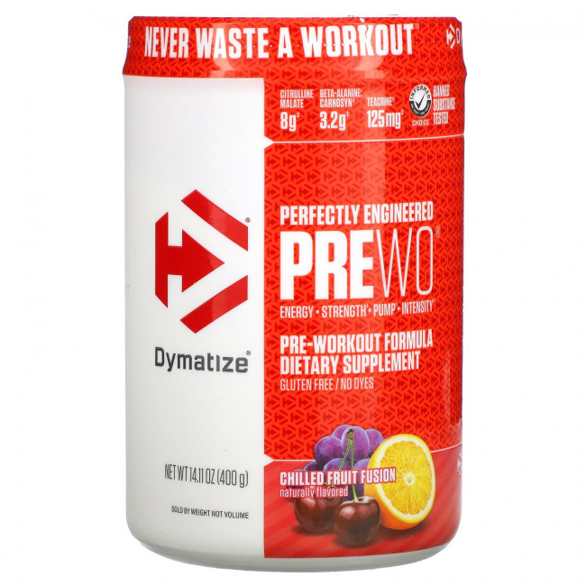 Dymatize Nutrition, Perfectly Engineered Pre WO, предтренировочная добавка, охлажденная смесь фруктов, 400 г (14,11 унции) Dymatize Nutrition, Perfectly Engineered Pre WO, предтренировочная добавка, охлажденная смесь фруктов, 400 г (14,11 унции)