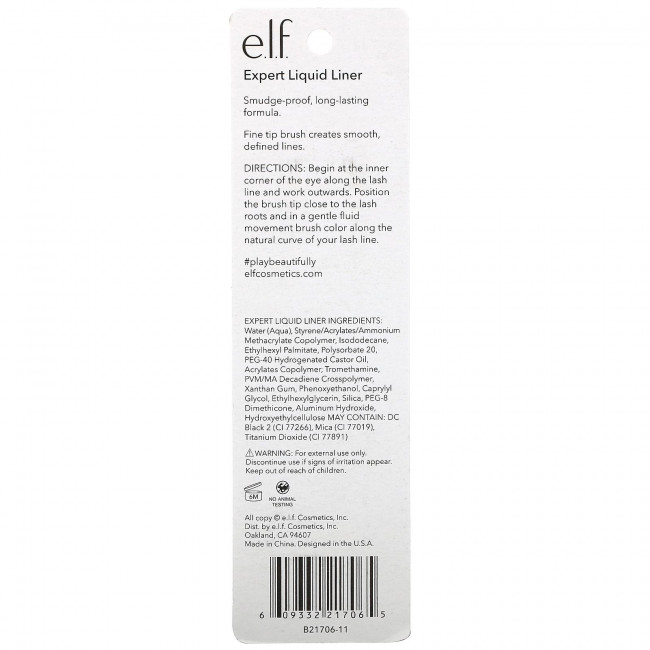 E.L.F., Expert Liquid Liner, древесный уголь, 4,2 мл (0,14 жидк. Унции)