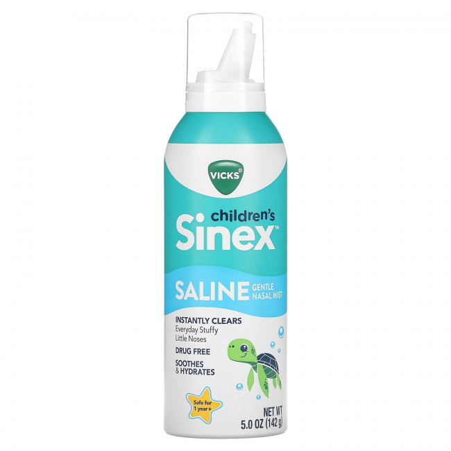 Vicks, Children's Sinex, спрей для носа с солевым раствором, от 1 года, 142 г (5 унций) Vicks, Children's Sinex, спрей для носа с солевым раствором, от 1 года, 142 г (5 унций)