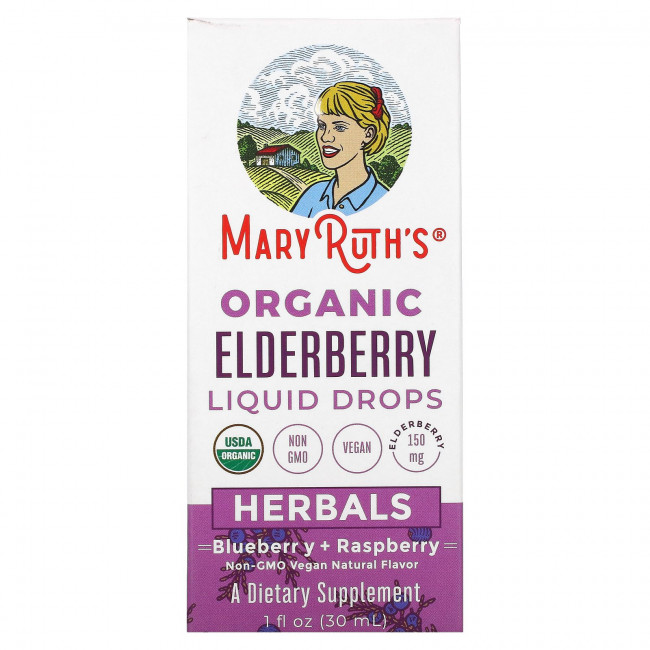 MaryRuth Organics, Органические жидкие капли из бузины, травы, голубика + малина, 30 мл (1 жидк. Унция) MaryRuth Organics, Органические жидкие капли из бузины, травы, голубика + малина, 30 мл (1 жидк. Унция)