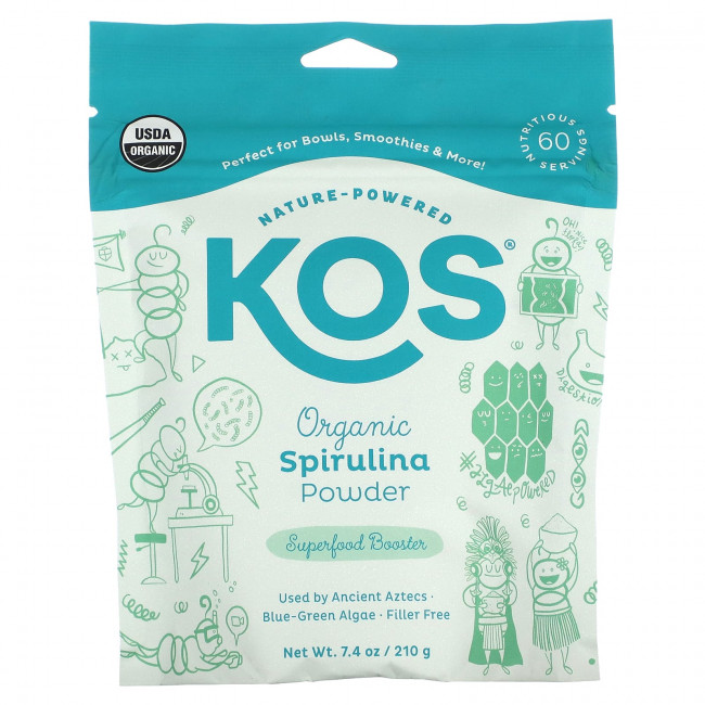 KOS, Органическая спирулина в порошке, 210 г (7,4 унции) KOS, Органическая спирулина в порошке, 210 г (7,4 унции)