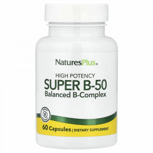 NaturesPlus, Super B-50 с высокой эффективностью, 60 капсул NaturesPlus, Super B-50 с высокой эффективностью, 60 капсул