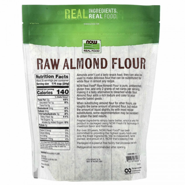 NOW Foods, Real Food, сырая миндальная мука, 624 г (22 унции)