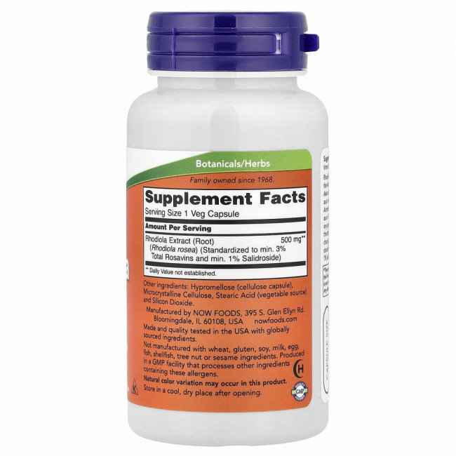 NOW Foods, родиола, 500 мг, 60 растительных капсул NOW Foods, родиола, 500 мг, 60 растительных капсул