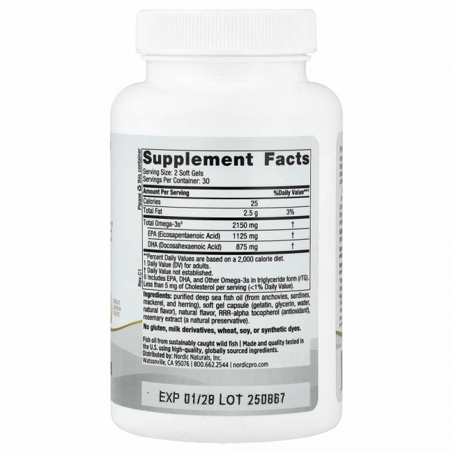 Nordic Naturals, ProOmega 2000, лимон, 1250 мг, 60 мягких желатиновых капсул Nordic Naturals, ProOmega 2000, лимон, 1250 мг, 60 мягких желатиновых капсул