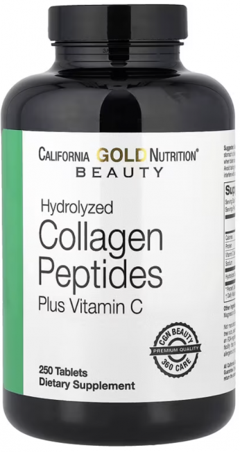 California Gold Nutrition, пептиды гидролизованного коллагена с витамином C, тип 1 и 3, 250 таблеток