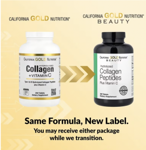 California Gold Nutrition, пептиды гидролизованного коллагена с витамином C, тип 1 и 3, 250 таблеток