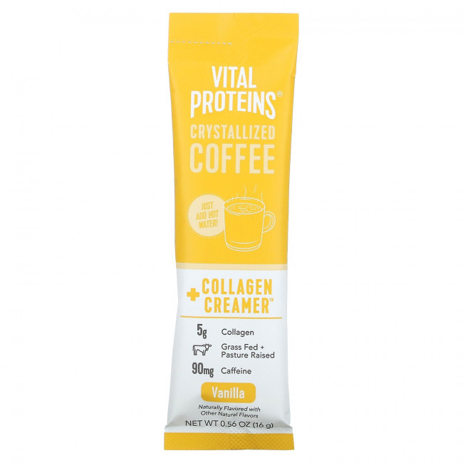 Vital Proteins, Кристаллизованный кофе + коллагеновые сливки, ваниль, 7 пакетиков по 16 г (0,56 унции)