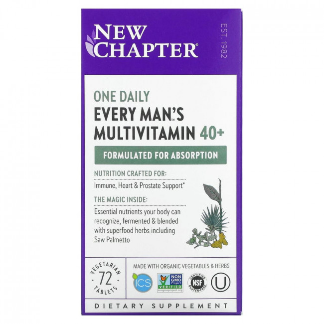 New Chapter, 40+ Every Man's One Daily Multi, мультивитамины для мужчин, 72 растительные таблетки New Chapter, 40+ Every Man's One Daily Multi, мультивитамины для мужчин, 72 растительные таблетки