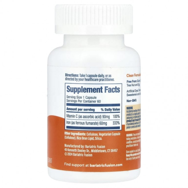 Bariatric Fusion, Iron Plus Vitamin C, 60 капсул