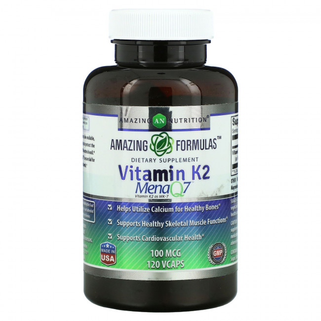 Amazing Nutrition, Витамин K2, 100 мкг, 120 капсул Amazing Nutrition, Витамин K2, 100 мкг, 120 капсул