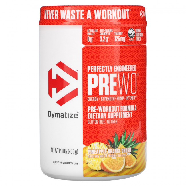 Dymatize Nutrition, Perfectly Engineered Pre WO, предтренировочная добавка, ананас и апельсин, 400 г (14,11 унции) Dymatize Nutrition, Perfectly Engineered Pre WO, предтренировочная добавка, ананас и апельсин, 400 г (14,11 унции)