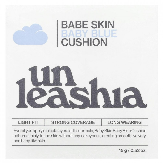 Unleashia, Babe Skin, Baby Blue Cushion, SPF40/PA++, 17C Seraphic, 0.52 oz (15 g) Unleashia, Babe Skin, Baby Blue Cushion, SPF40/PA++, 17C Seraphic, 0.52 oz (15 g)