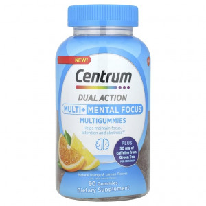 Centrum, Мультивитамины двойного действия и мультивитамины для умственной фокусировки, натуральный апельсин и лимон, 90 жевательных таблеток (Товар снят с продажи)