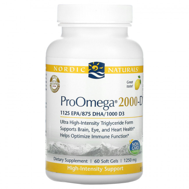 Nordic Naturals, ProOmega 2000-D, Лимон, 1250 мг, 60 мягких таблеток Nordic Naturals, ProOmega 2000-D, Лимон, 1250 мг, 60 мягких таблеток