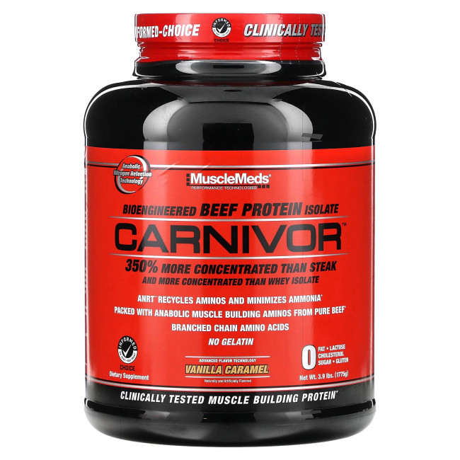 MuscleMeds, Carnivor, изолят белка говядины биоинженерной обработки, с ванильной карамелью, 4.2 фунта (1915.2 г) MuscleMeds, Carnivor, изолят белка говядины биоинженерной обработки, с ванильной карамелью, 4.2 фунта (1915.2 г)