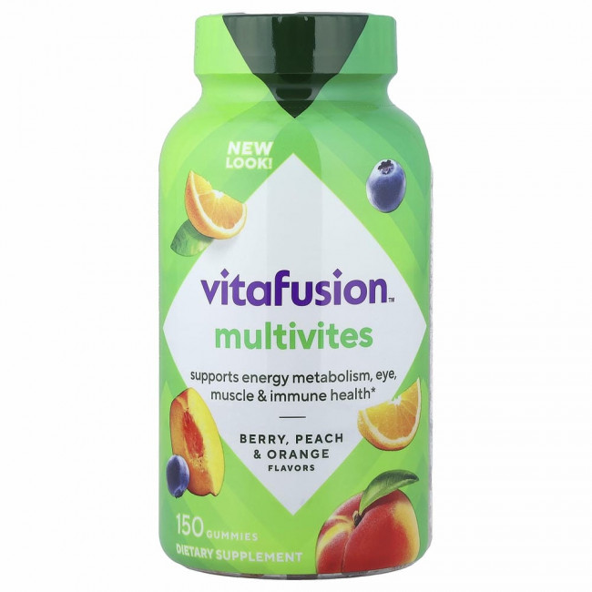 VitaFusion, MultiVites, незаменимые мультивитамины, натуральный ягодный, персиковый и апельсиновый вкусы, 150 жевательных таблеток VitaFusion, MultiVites, незаменимые мультивитамины, натуральный ягодный, персиковый и апельсиновый вкусы, 150 жевательных таблеток
