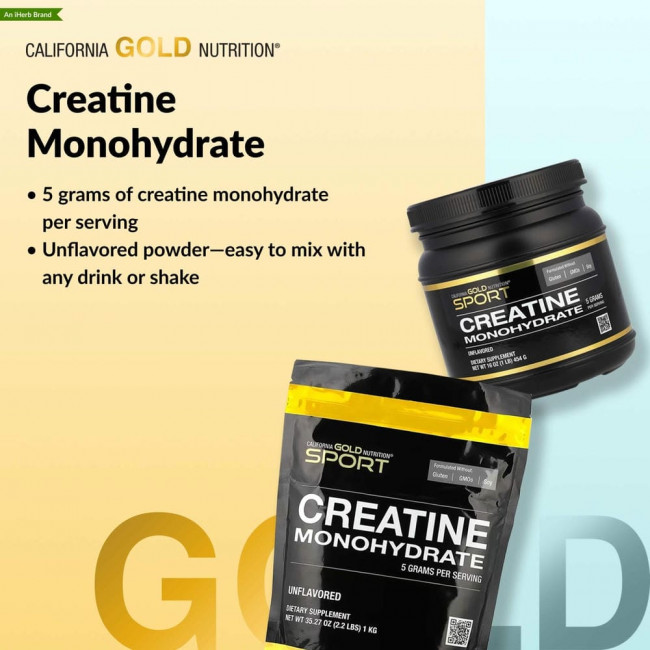 California Gold Nutrition, Creatine Powder, микронизированный моногидрат креатина, Creapure, без запаха, 16 унций (454 г)