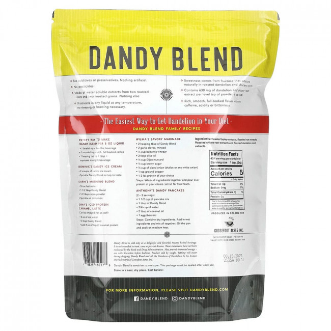 Dandy Blend, растворимый травяной напиток с одуванчиком, без кофеина, 908 г (2 фунта)