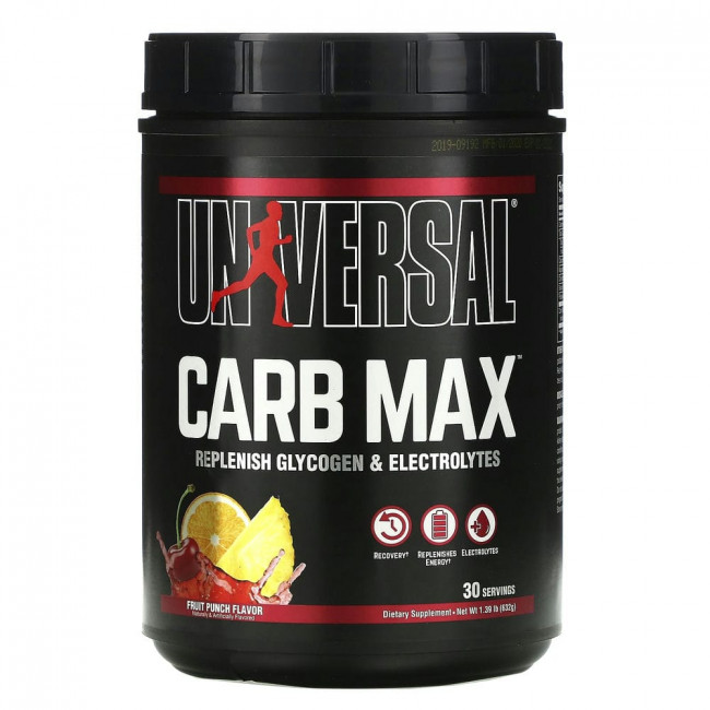 Universal Nutrition, Carb Max, пополнение запасов гликогена и электролитов, фруктовый пунш, 632 г (1,39 фунта) Universal Nutrition, Carb Max, пополнение запасов гликогена и электролитов, фруктовый пунш, 632 г (1,39 фунта)