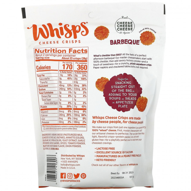 Whisps, Bacon BBQ Cheese Crisps, 2.12 oz (60 g)