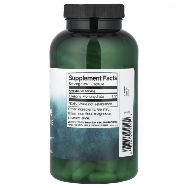 Витамины Swanson, моногидрат креатина, 1 г, 180 капсул