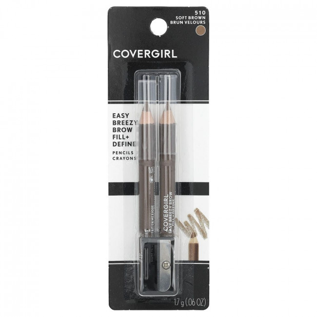 Covergirl, Easy Breezy Brow, Fill + Define Pencil, 510 Soft Brown, 0.06 oz (1.7 g) (Снят с производства)